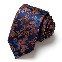 Navy Blue & Fire Orange Paisley Tie 1