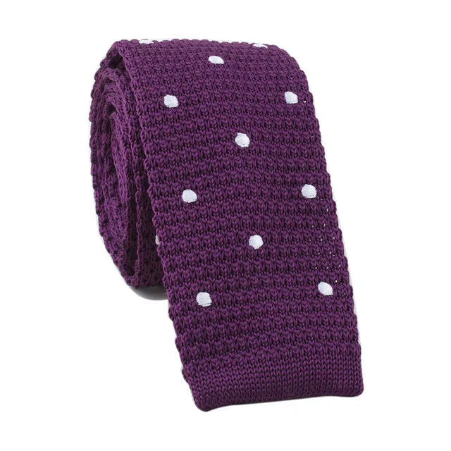 Purple & White Knitted Polka dot Tie