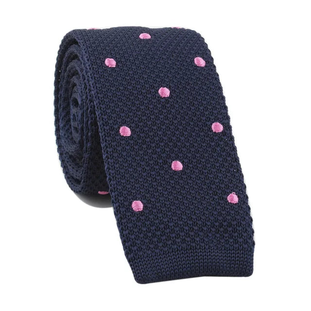 Blue & Pink Knitted Polka dot Tie