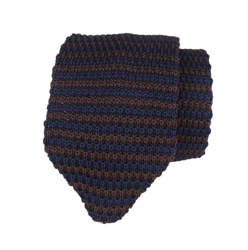 Brown & Blue Knitted Striped Tie